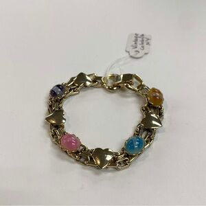 NY Celebrity Gold Heart Charm Bracelet with Multicolor Beads